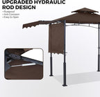 ABCCANOPY Grill Gazebo with 2 Side Awnings - 14x5 Outdoor BBQ Canopy Shelter with 2 Led Lights for Patio Backyard Grilling (Brown)