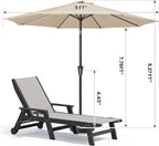 SERWALL Textilene Patio Chaise Lounge Chair Set of 2 with 9FT Patio Umbrella, 5 Positions Outdoor Lounger with Rolling Wheels for Pool, Deck, Black (Umbreall Base not Included)