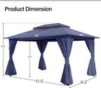 LAUSAINT HOME Semi-Permanent Outdoor Patio Gazebo 10'x13', Heavy Duty Party Tent Shelter with Double Roofs, Mosquito Nettings and Privacy Screens for Backyard, Garden, Lawn, Navy Blue