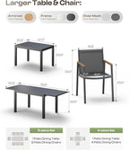 Expandable Outdoor Patio Dining Table Set for 6-8 Person, Aluminum Outdoor Table and 8 Chairs with Textilene Fabric & HDPS Armrest, All-Weather Patio Furniture Set for Yard, Deck, Gray