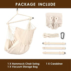 Highwild Hammock Chair Hanging Rope Swing - Max 500 Lbs - Steel Spreader Bar with Anti-Slip Rings - for Any Indoor or Outdoor Spaces (Beige)