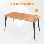 Tangkula 63" Acacia Wood Patio Dining Table for 6, Outdoor Dining Table with 1.97" Umbrella Hole & Metal Legs & Adjustable Foot Pads, Rectangular 6-Person Outside Table for Garden, Poolside & Backyard