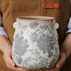 6.68in. Tuscan Planter & Room and Home Decor, Decorative Vase, Indoor/Outdoor Ceramic Plant Pot w/Drainage, French Country Decor Boho Decor, Gifts for Women Birthday Unique, Vintage Grey