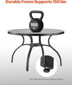 VEVOR Outdoor Patio Dining Table, 47 inch Round Metal Steel Slat Backyard Bistro Tables, with 1.5 in Umbrella Hole, Outside All-Weather Large Furniture for Lawn Garden Porch, Black