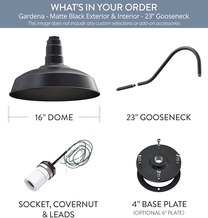 Outdoor Wall Light Farmhouse Barn Sconce, 16-Inch Dome, Matte Black Steel