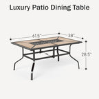 PHI VILLA Outdoor Dining Table for 6, Rectangular Metal Wrought Iron Table with Polywood Tabletop and Umbrella Hole, Large Heavy-Duty Furniture for Patio, Deck, Yard, Porch