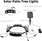 Solar Palm Tree Lights Outdoor, 2000MAH Ring LED Landscape Uplights for Tree, IP65 Waterproof, 2-In-1 (Sticked&Tied), Upgraded COB Flood Spotlights for Pathway, Garden, Yard, Decor（Warm-White）