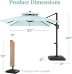 Best Choice Products 10x10ft Cantilever Patio Umbrella w/Base Included, Solar LED Lights 360 Rotation Large Offset Hanging Outdoor Shade for Deck Pool Backyard w/Stand – Baby Blue
