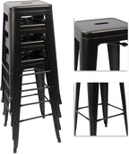 Devoko Metal Bar Stools 30" Indoor Outdoor Stackable Barstools Modern Style Industrial Vintage Counter Bar Stools Set of 4 (30 inch, Deep Black)