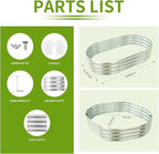 Oval Galvanized Planter Box, Metal Raised Garden Bed - 0.8MM Thick- Ideal for Outdoor Gardening and Planting of Vegetables Flowers Fruits Succulent Plants and Others (Silver, 5X2.7X1 FT)