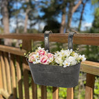 Briful 10'' Hanging Planter Outdoor 5PCS Metal Railing Planter for Herb Flower, Oval Galvanized Buckets with Detachable Hooks, Garden Fence Balcony Windowsill Hanging Pot, Black