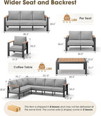 Aluminum Outdoor Patio Furniture Set 8 Seats, Outdoor Sectional Corner Sofa, Patio Conversation Sets with Coffee Table & Washable Thick Cushions, Outdoor Furniture for Backyard, Porch, Gray