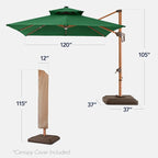 Best Choice Products 10ft Square Cantilever Patio Umbrella w/Base Included, Woodgrain Pattern Pole & Solar LED Lights, 360-Rotation, Offset Hanging Outdoor Shade - Green