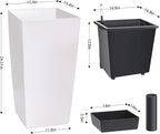 Garvee 30" Tall Planters Set of 2, Outdoor＆Indoor Black Planter Pots, High Front Porch Planter Pots with Drainage Holes＆Water Level Monitor＆Inner Bucket,White