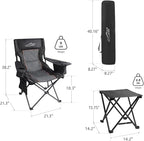 FAIR WIND Oversized Padded Camping Chair with Footrest Stool Set Heavy Duty Support 300 LBS Cooler Bag Chair - Black