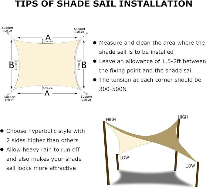 KANAGAWA 16'X18' Cream Custom Size Sun Shade Sail Rectangle UV Block Canopy Cover for Patio Backyard Lawn Garden Outdoor (Customized Available)