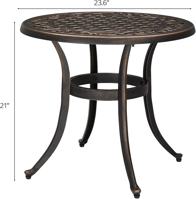 Side Table, 24-Inch Round Cast Aluminum Outdoor Table in Bronze