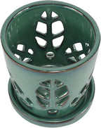 W&W Orchid Pot with Holes and Saucer for Repotting, Green, 5.5 Inches