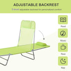 Outsunny Folding Chaise Lounge Pool Chairs, Outdoor Sun Tanning Chairs with Pillow, Reclining Back, Steel Frame & Breathable Mesh for Beach, Yard, Patio, Green