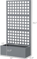Outsunny Galvanized Raised Garden Bed with Trellis, Metal Planter Box with Drainage Holes, Outdoor Privacy Screen for Climbing Plants, Vegetable, Vines, 35" x 16" x 70", Gray Wood Effect