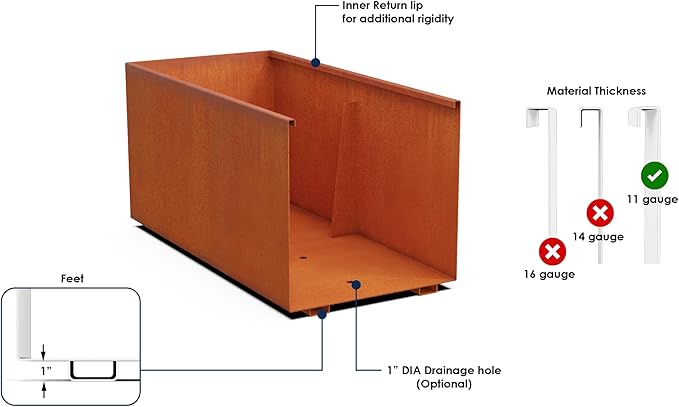 Plantercraft Corten Steel Raised Garden Bed - Large Rectangular Planters for Outdoor Plants, 48x24x12 Inch Heavy Duty Metal Planter Box for Patio & Landscape Design