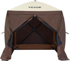 VEVOR Pop Up Gazebo Tent, Pop-Up Screen Tent 4 Sided Canopy Sun Shelter with 4 Removable Privacy Wind Cloths & Mesh Windows, 6x6FT Quick Set Screen Tent with Mosquito Netting, Brown