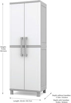 Keter Storage Cabinet with Doors and Shelves for Laundry Room, Garage, Bathroom Accessories, Closet and Home Organization, White & Grey