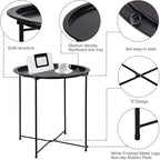Garden 4 you End Table 2 PCS Metal Side Table Black Round Folding Tray Cyan Sofa Small Accent Fold-able Table, Round End Table Tray, Next to Sofa Table, Snack Table for Living Room and Bed Room