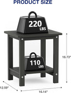 Side Table Set of 2, 16-Inch HIPS Outdoor End Tables in Dark Grey