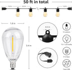 Lepro S14 Outdoor String Lights - 50ft with 15 Shatterproof LED Edison Bulbs, Waterproof Bistro Lights for Deck, Pergola, Porch, Garden, Gazebo