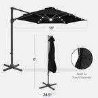 Best Choice Products 10ft Solar LED Offset Cantilever Hanging Market Patio Umbrella, Smooth 360° Rotation, 8 Sturdy Ribs, Easy Adjustment - Black