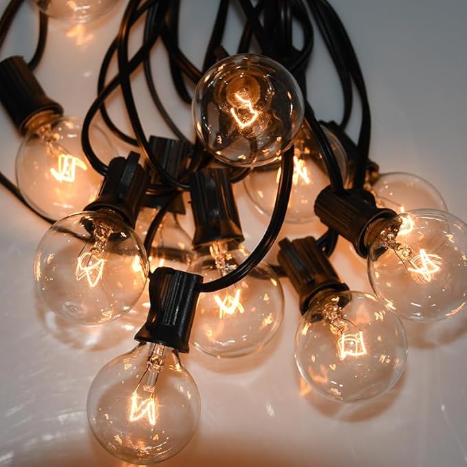 String Lights, 50ft Black G40 Globe Bulbs, Connectable