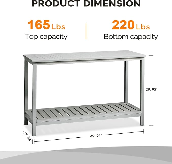 Bar Table, 49-Inch Gray Wood Console with 2 Tiers for Patio Use