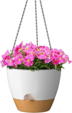 ZMTECH 12 Inch Hanging Planters for Indoor Outdoor Plants, 1 Pack Self Watering Hanging Plant Pots with Drainage Holes and Removable Saucer, Plastic Flower Hanging Pots with Watering Lip (White)