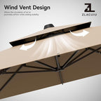 9x12FT Brown Cantilever Outdoor Patio Umbrella with Base, Large Rectangular Offset Design, Double Top Heavy Duty Aluminum Frame & 360° Rotation for Pool Garden Deck Backyard