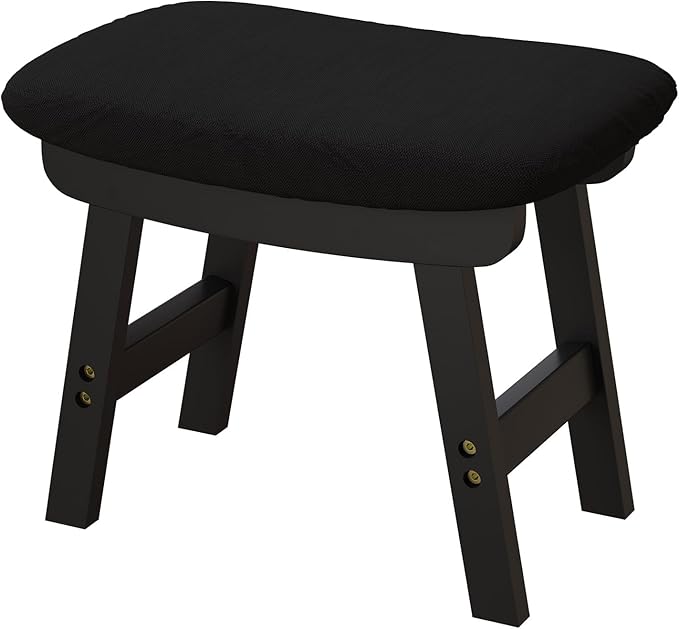 Small Ottoman Foot Rest, Black Foot Stool- Wooden Foot Stool for Living Room, Bedroom & Kitchen