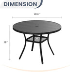 Dining Table with Umbrella Hole, Round Steel Patio Table in Dark Grey