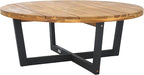SAFAVIEH Outdoor Collection Leo Natural/Black 4-Leg Round Coffee Table, Ideal for Deck, Patio, Backyard, Sunroom