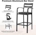 VINGLI Outdoor Bar Stools Set of 2, All-Weather Bar Height Aluminum Stools with 1.6" Thick Cushion, Rust-Proof Patio Chairs for Backyard, Poolside, Balcony & Kitchen Island (Dark Gray)