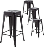 FDW Metal Bar Stools Set of 4 Counter Height Bar Stools 24 Inches Industrial Bar Chairs Patio Stool Stackable Backless Stool Indoor Outdoor Metal Kitchen Stools Bar Chairs (Black, 30")