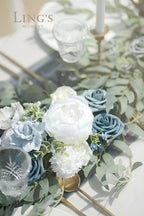 Artificial Flowers Garland, 6 Ft Dusty Blue Rose and Eucalyptus Vine