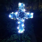 Solar Cross Garden Lights Outdoor Decorative - Solar Metal&Glass Cross Blue Hydrangea Flower Stake Lights- Waterproof 20 Warm White LED for Remembrance Gifts