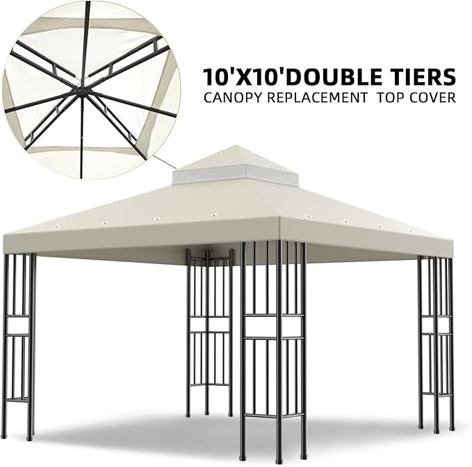 Sumfaller 10x10 FT Gazebo Replacement Canopy Top Cover – Beige