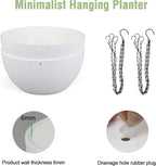 12 inch Large Hanging Planters for Indoor Outdoor Plants, 2 Pack Hanging Flower Pots with Drainage Holes and Chain for Garden Porch, Plastic Hanging Baskets for House Plants, White