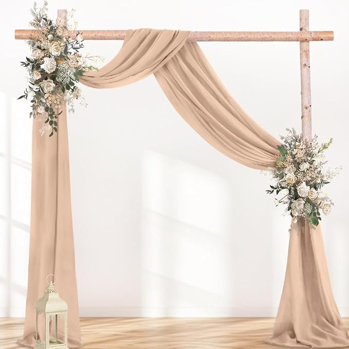 Outdoor Curtains: Nude Chiffon Wedding Arch Drapes, 29 Inch Wide