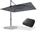 PURPLE LEAF 10' X 13' Patio Umbrella with Base Outdoor Cantilever Rectangle Offset Umbrella with 360-degree Rotation for Garden Deck Pool Patio Light Grey