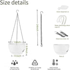 2 Pack Hanging Planters for Indoor Outdoor Plants, 12Inch Self Watering Hanging Pot with Drainage Holes and Saucer, Plastic Plant Pots, White Flower Pots for Kitchen, Balcony, Garden
