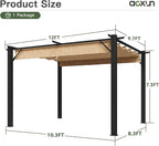 Aoxun 10'x12' Outdoor Pergola, Patio Aluminum Pergola with Upgraded Retractable Canopy, Heavy Duty Metal Pergolas and Gazebos with Adjustable Sun Shade Cover for Modern Backyard, Deck, Garden