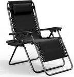 Nestl Zero Gravity Chairs, Portable Patio Lounge Chair Outdoor with Pillows & Cup Holder Trays, Adjustable Steel Mesh Reclining Camping Chair, Folding Patio Lawn Chair for Deck, Beach, Yard - Black