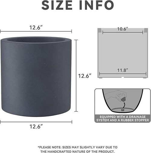 12.6" Dia Round Concrete Planter – Dark Gray